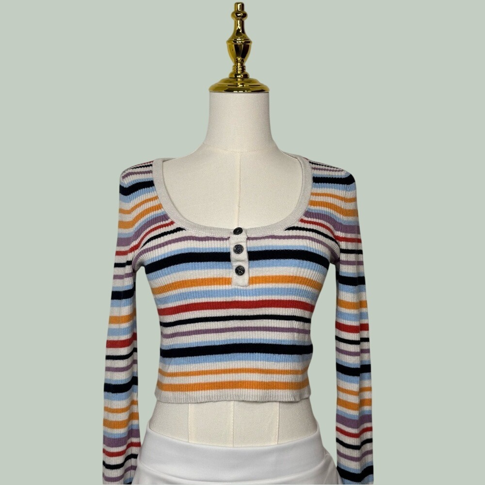 american eagle rainbow white striped crop top y2k whimsical softgirl twee preppy